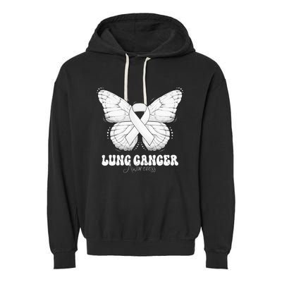 Lung Cancer Awareness Month White Ribbon Butterfly Garment-Dyed Fleece Hoodie