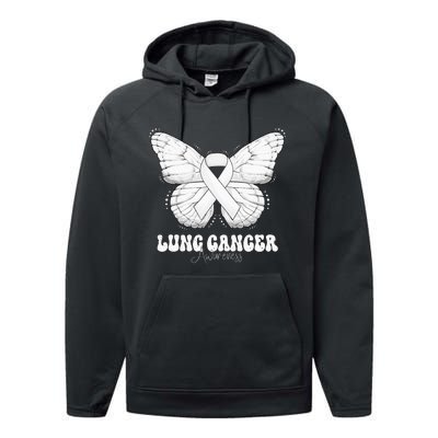 Lung Cancer Awareness Month White Ribbon Butterfly Performance Fleece Hoodie