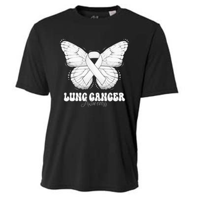 Lung Cancer Awareness Month White Ribbon Butterfly Cooling Performance Crew T-Shirt