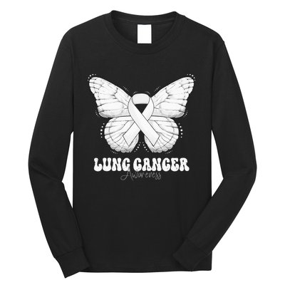 Lung Cancer Awareness Month White Ribbon Butterfly Long Sleeve Shirt