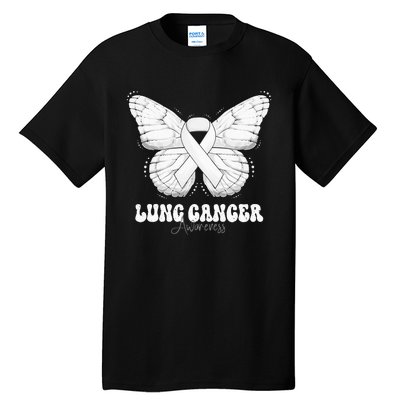 Lung Cancer Awareness Month White Ribbon Butterfly Tall T-Shirt