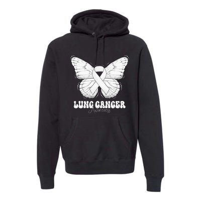 Lung Cancer Awareness Month White Ribbon Butterfly Premium Hoodie