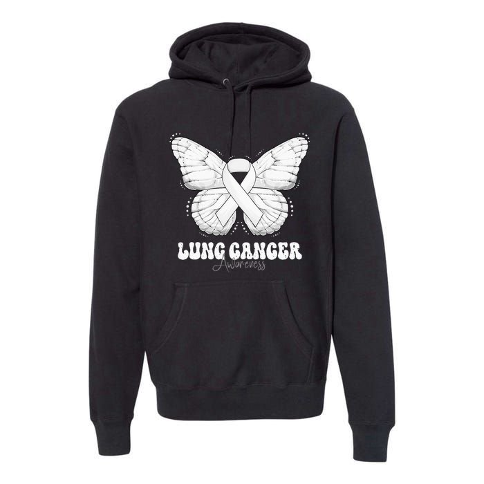 Lung Cancer Awareness Month White Ribbon Butterfly Premium Hoodie