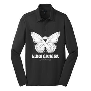 Lung Cancer Awareness Month White Ribbon Butterfly Silk Touch Performance Long Sleeve Polo