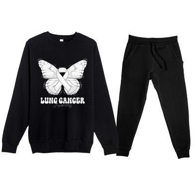 Lung Cancer Awareness Month White Ribbon Butterfly Premium Crewneck Sweatsuit Set