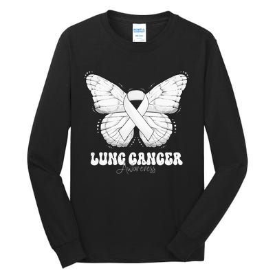 Lung Cancer Awareness Month White Ribbon Butterfly Tall Long Sleeve T-Shirt