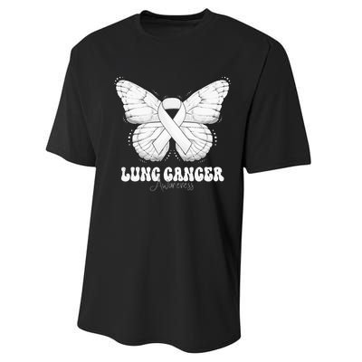 Lung Cancer Awareness Month White Ribbon Butterfly Performance Sprint T-Shirt