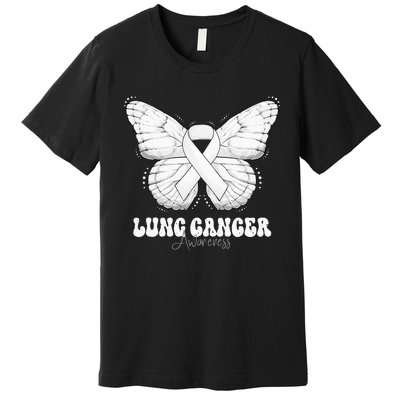 Lung Cancer Awareness Month White Ribbon Butterfly Premium T-Shirt