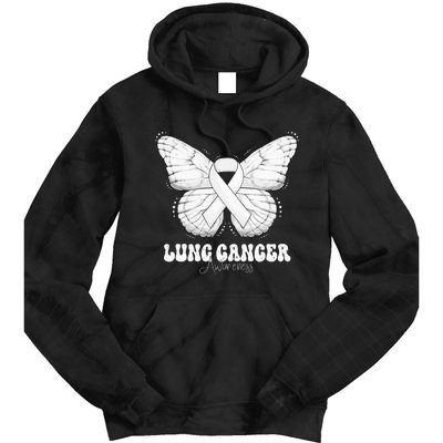 Lung Cancer Awareness Month White Ribbon Butterfly Tie Dye Hoodie