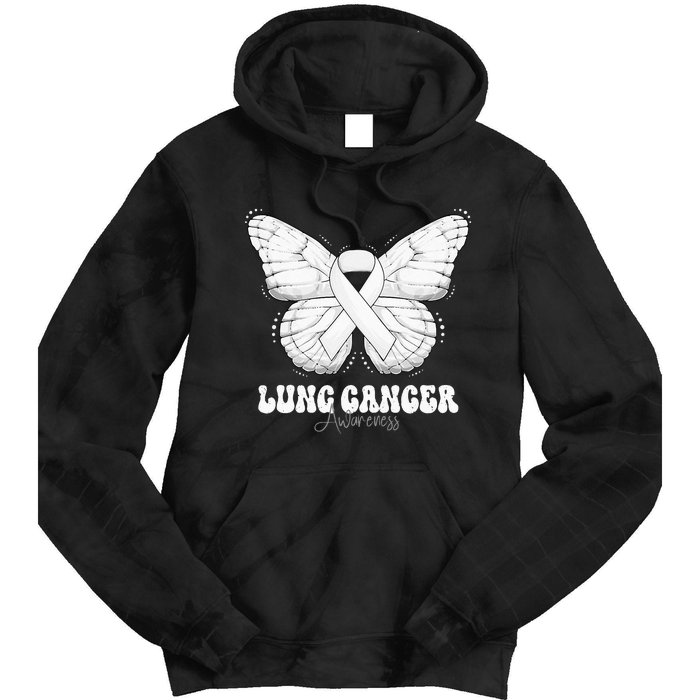 Lung Cancer Awareness Month White Ribbon Butterfly Tie Dye Hoodie