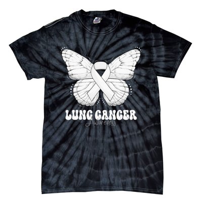 Lung Cancer Awareness Month White Ribbon Butterfly Tie-Dye T-Shirt