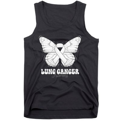 Lung Cancer Awareness Month White Ribbon Butterfly Tank Top