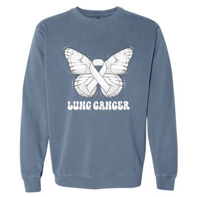 Lung Cancer Awareness Month White Ribbon Butterfly Garment-Dyed Sweatshirt