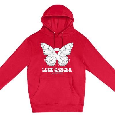 Lung Cancer Awareness Month White Ribbon Butterfly Premium Pullover Hoodie