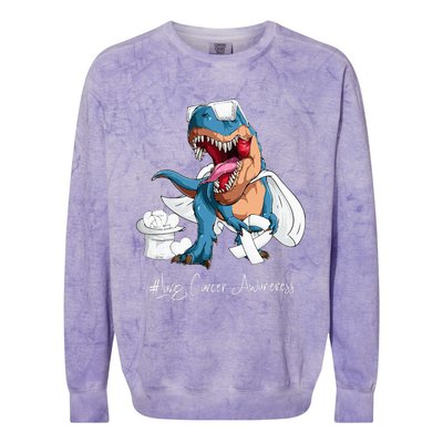 Lung Cancer Awareness Month White Ribbon Trex Colorblast Crewneck Sweatshirt