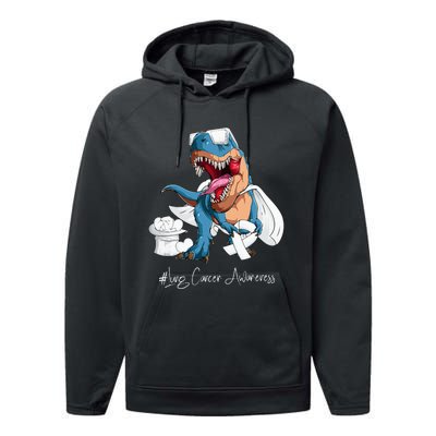 Lung Cancer Awareness Month White Ribbon Trex Performance Fleece Hoodie