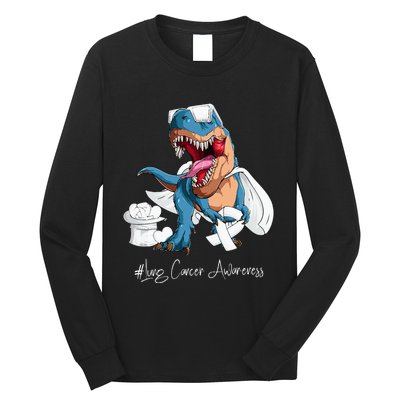 Lung Cancer Awareness Month White Ribbon Trex Long Sleeve Shirt