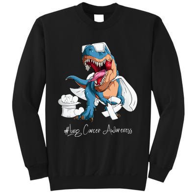 Lung Cancer Awareness Month White Ribbon Trex Sweatshirt