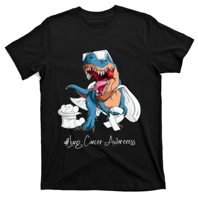 Lung Cancer Awareness Month White Ribbon Trex T-Shirt