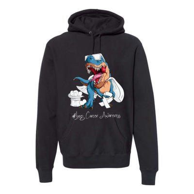 Lung Cancer Awareness Month White Ribbon Trex Premium Hoodie