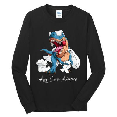 Lung Cancer Awareness Month White Ribbon Trex Tall Long Sleeve T-Shirt