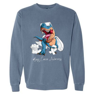 Lung Cancer Awareness Month White Ribbon Trex Garment-Dyed Sweatshirt