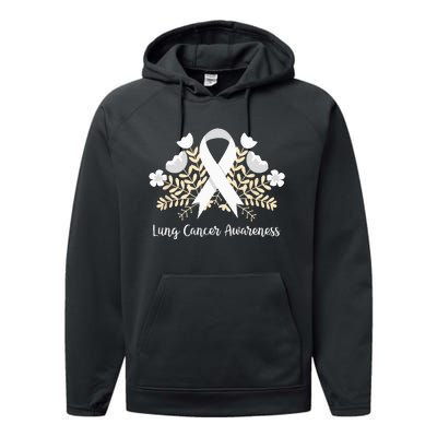 Lung Cancer Awareness Ribbon Lung Cancer Performance Fleece Hoodie