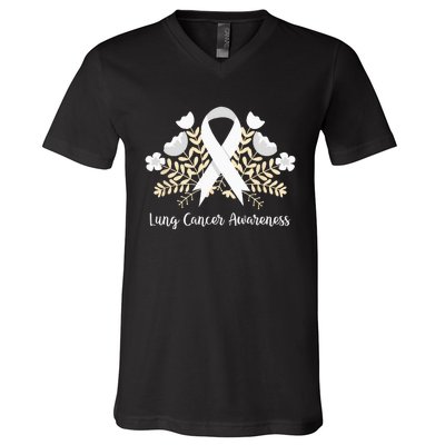 Lung Cancer Awareness Ribbon Lung Cancer V-Neck T-Shirt