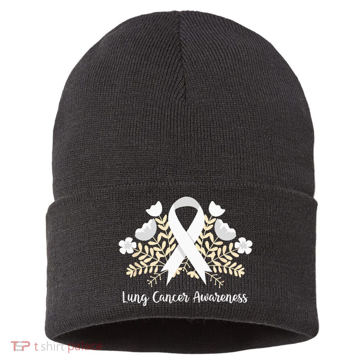 Lung Cancer Awareness Ribbon Lung Cancer Sustainable Knit Beanie