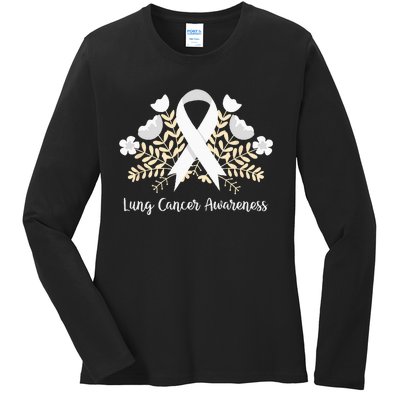 Lung Cancer Awareness Ribbon Lung Cancer Ladies Long Sleeve Shirt