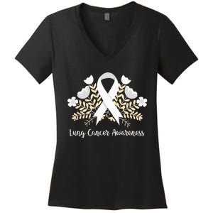 Lung Cancer Awareness Ribbon Lung Cancer Women's V-Neck T-Shirt