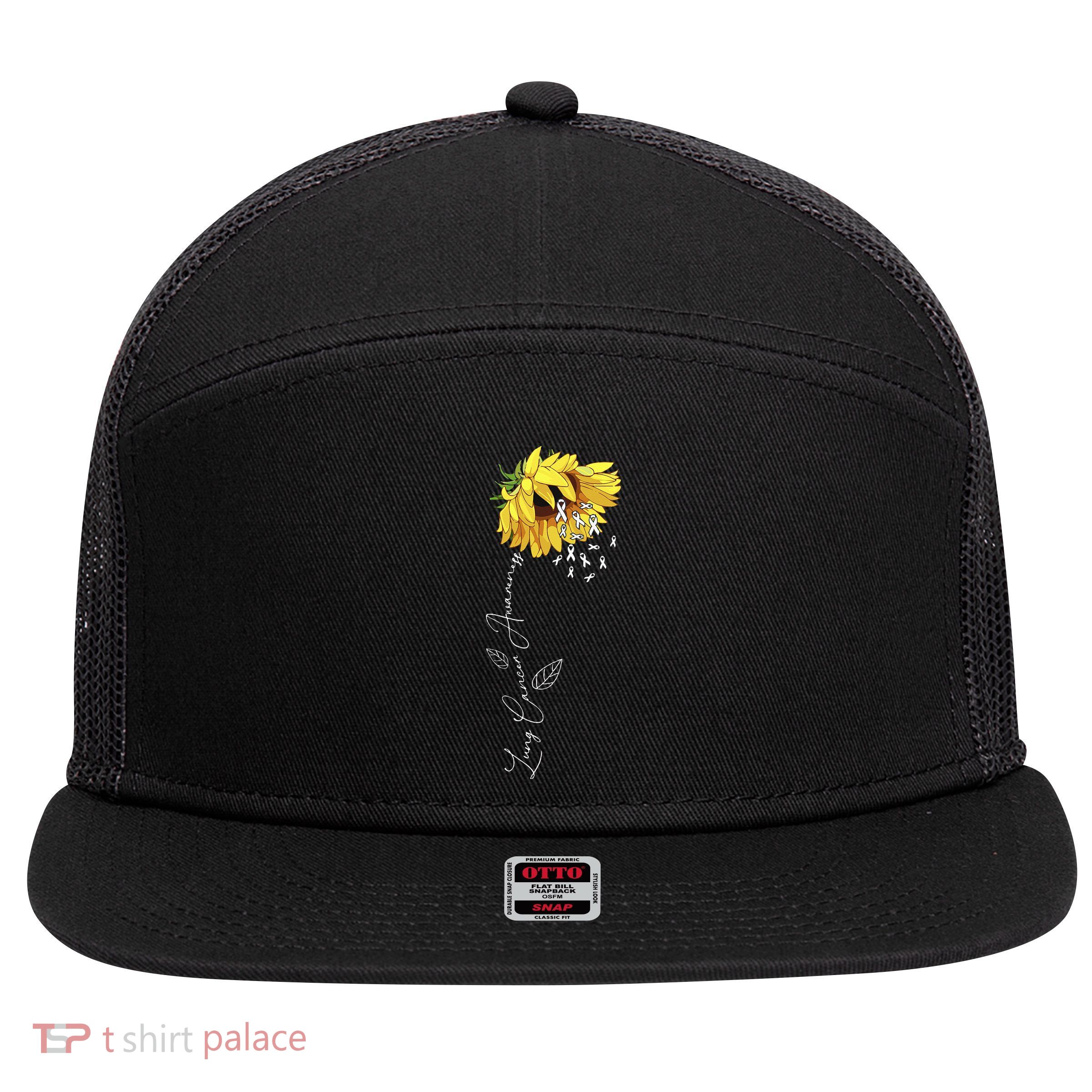 Lung Cancer Awareness Sunflower 7 Panel Mesh Trucker Snapback Hat