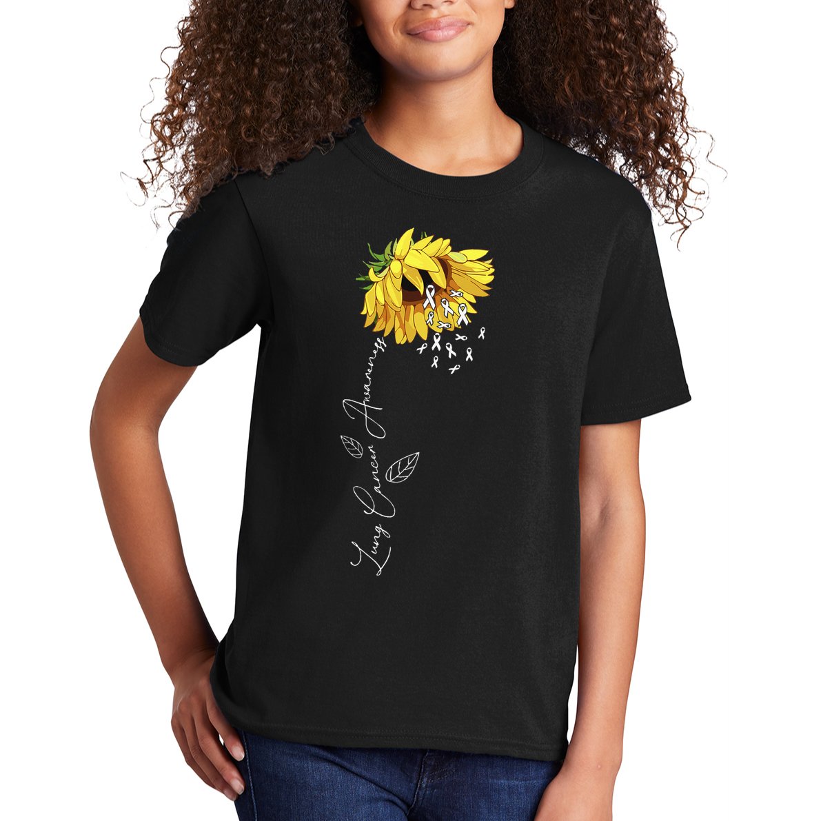 Lung Cancer Awareness Sunflower Kids T-Shirt