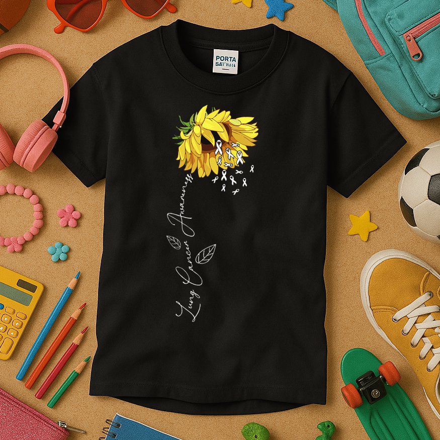 Lung Cancer Awareness Sunflower Kids T-Shirt