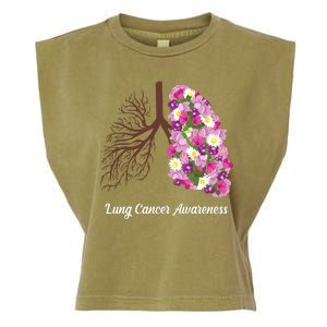 Lung Cancer Awareness Floral Garment-Dyed Women's Muscle Tee