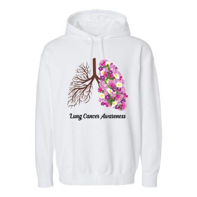 Lung Cancer Awareness Floral Garment-Dyed Fleece Hoodie