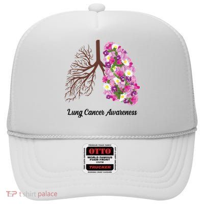 Lung Cancer Awareness Floral High Crown Mesh Back Trucker Hat