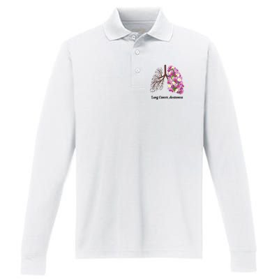 Lung Cancer Awareness Floral Performance Long Sleeve Polo