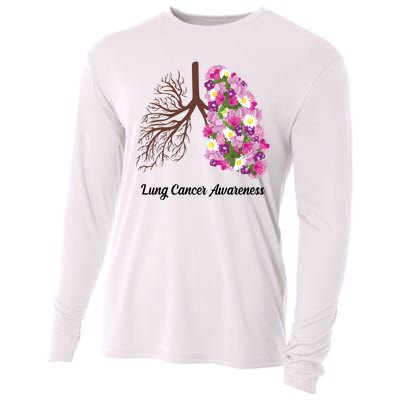 Lung Cancer Awareness Floral Cooling Performance Long Sleeve Crew