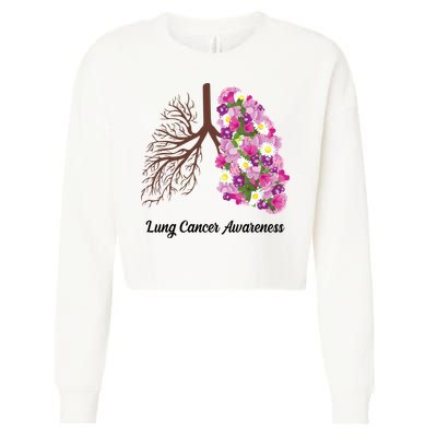 Lung Cancer Awareness Floral Cropped Pullover Crew