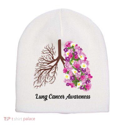 Lung Cancer Awareness Floral Short Acrylic Beanie