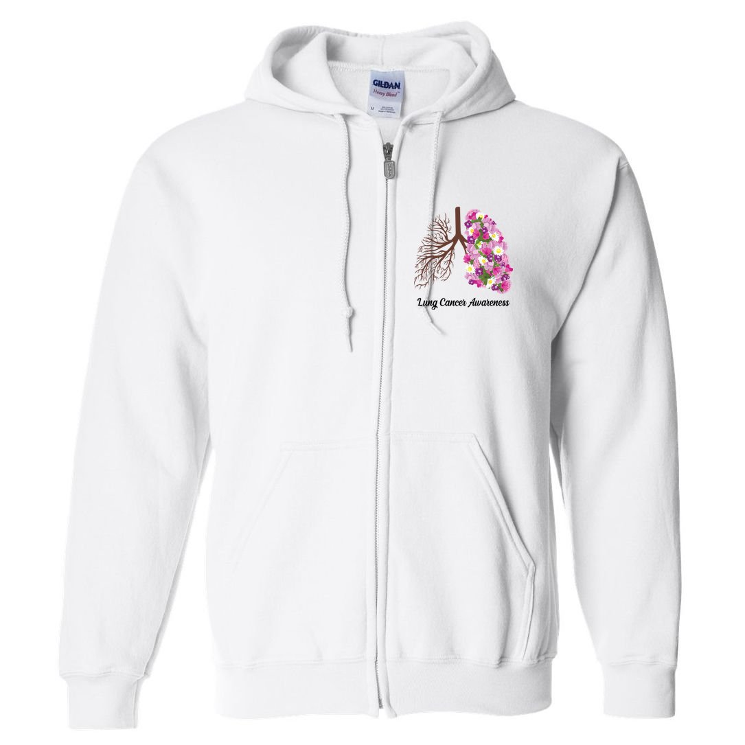 Lung Cancer Awareness Floral Full Zip Hoodie