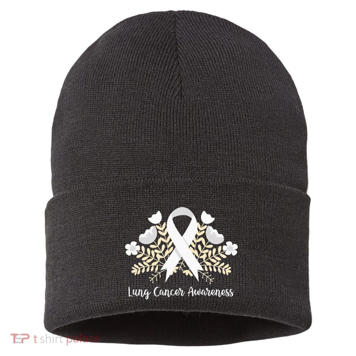 Lung Cancer Awareness Ribbon Lung Cancer Sustainable Knit Beanie