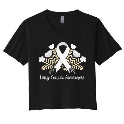 Lung Cancer Awareness Ribbon Lung Cancer Women's Crop Top Tee