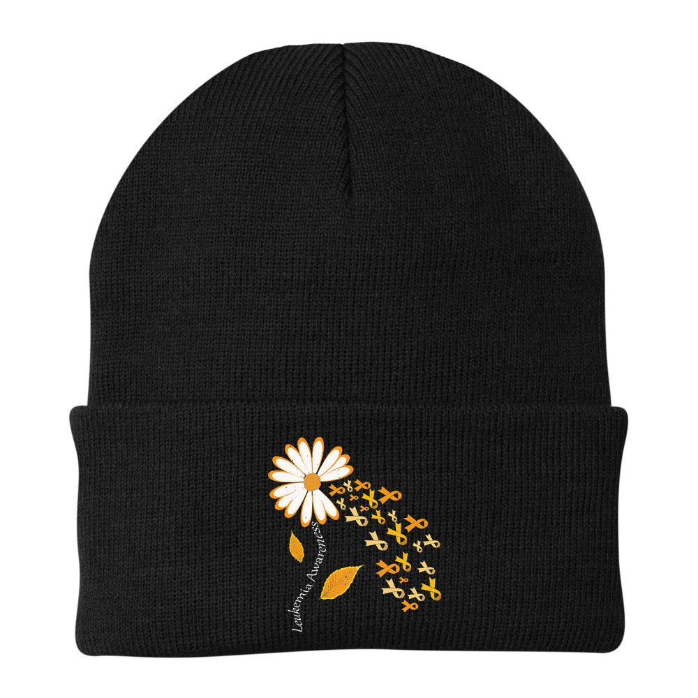 Leukemia Cancer Awareness Orange Ribbon Daisy Flower Beanie
