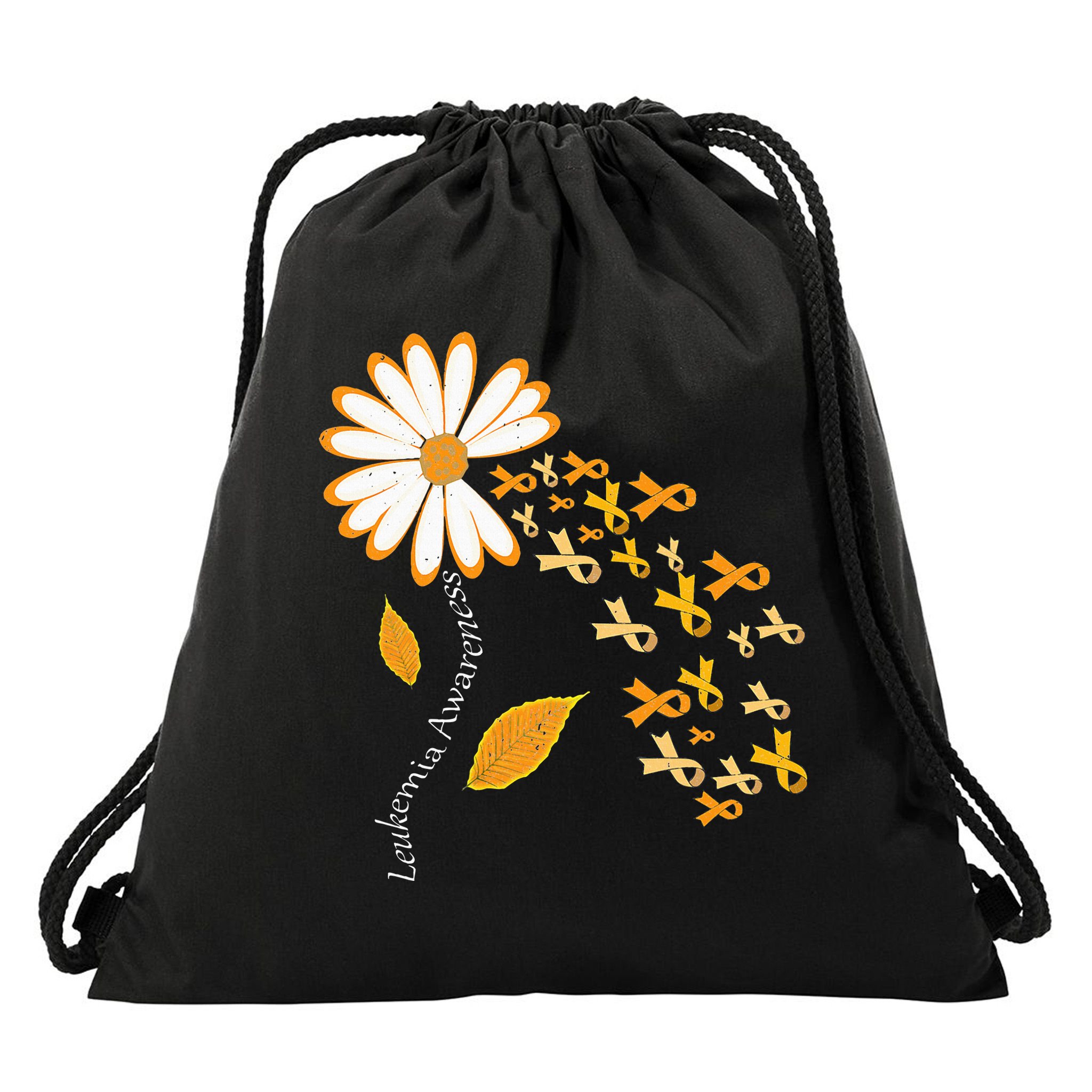 Leukemia Cancer Awareness Orange Ribbon Daisy Flower Drawstring Bag