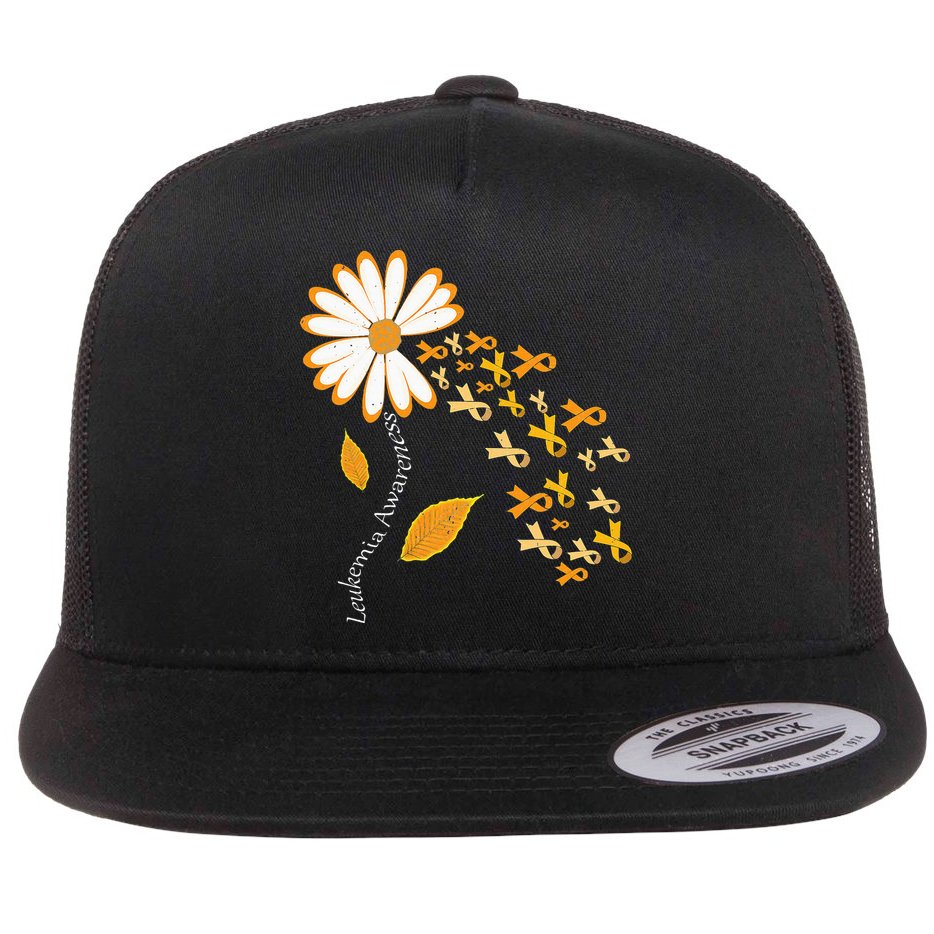 Leukemia Cancer Awareness Orange Ribbon Daisy Flower Flat Bill Trucker Hat