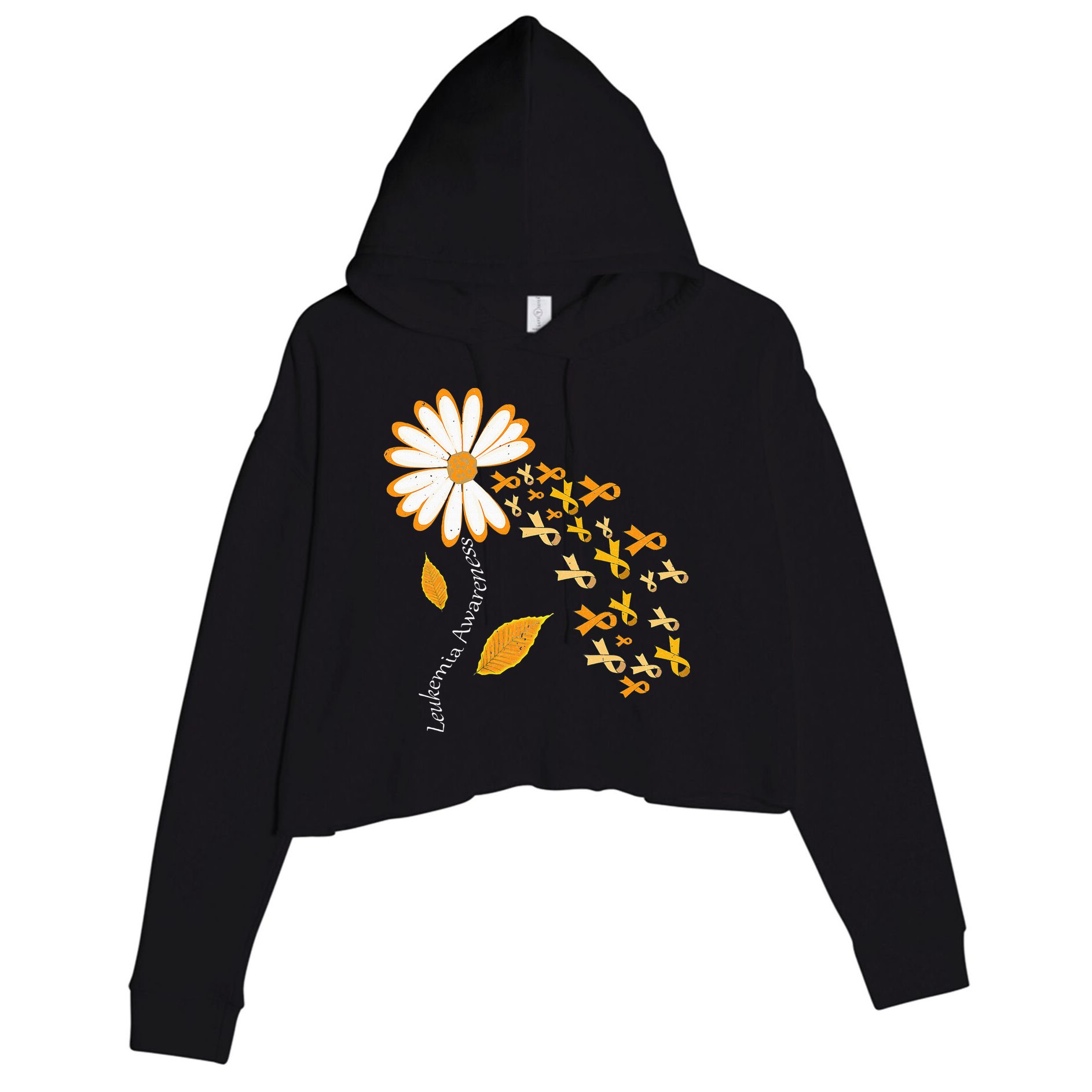 Leukemia Cancer Awareness Orange Ribbon Daisy Flower Crop Fleece Hoodie