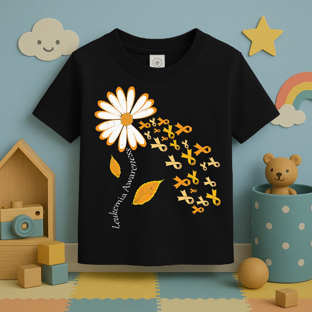 Leukemia Cancer Awareness Orange Ribbon Daisy Flower Toddler T-Shirt