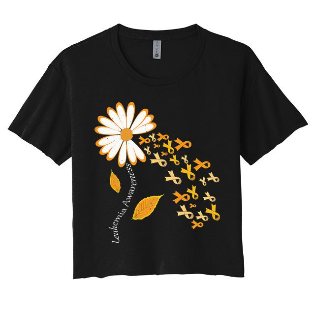 Leukemia Cancer Awareness Orange Ribbon Daisy Flower Women's Crop Top Tee